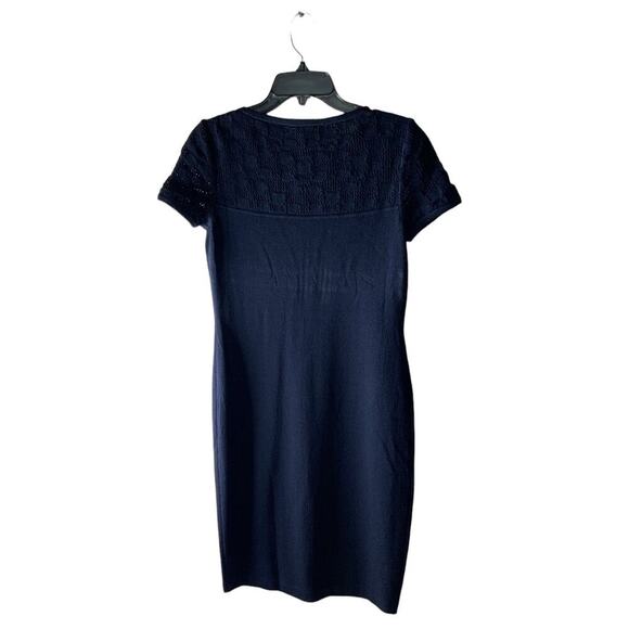 Vintage St. John Collection Black Knit Dress Size 2 Sheath Crochet Short Sleeve - Picture 2 of 10
